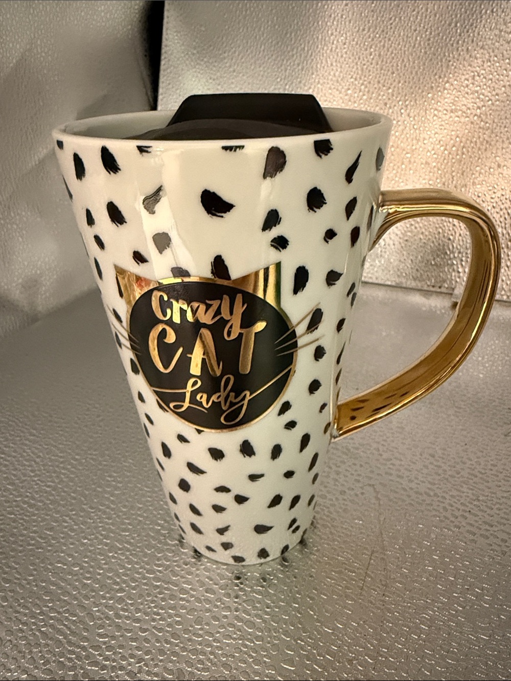 Crazy Cat Lady Spot Ceramic Mug with Gold Handle